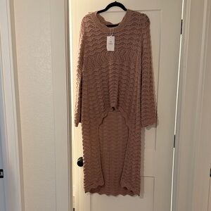 Chic High-Low Knit Dress in Tan